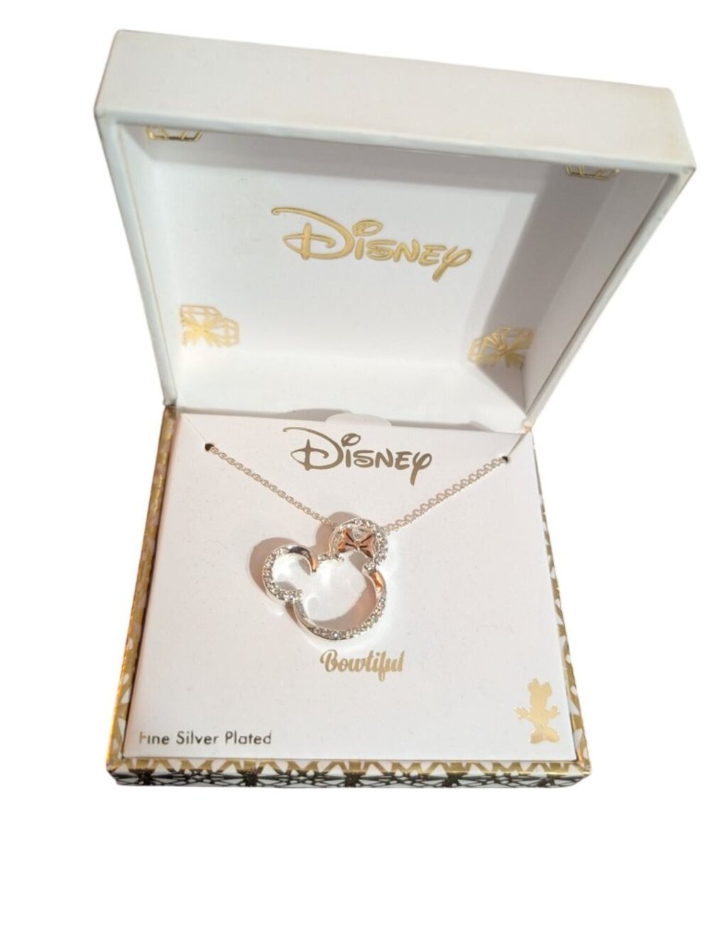 Disney Bowtiful Fine Silver Plated Necklace With Gift Box